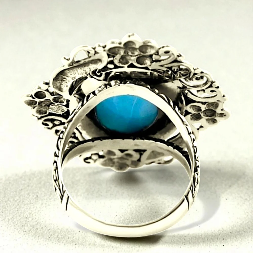 Sterling Silver 13.15 ctw Larimar Ring Artisan Created - Picture 4 of 6